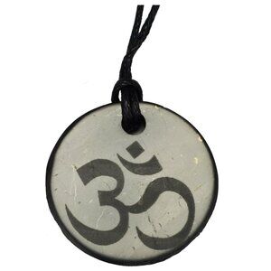 Shungite Stone Pendant Genuine Mineral EMF Shield Protection Amulet OM Engraved